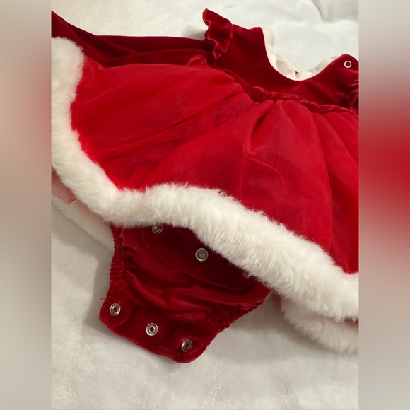 Red Velvet Baby Dress with White Trim - Picture 2 of 2
